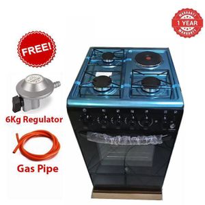 Euroken 50x55 Cooking Range, 3 Gas Jet Burners + 1 Electric Hot Plate, Electric Oven, Free Standing Design+FREE 6KG REGULATOR+GAS PIPE