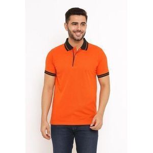 Plain Cotton Polo T-shirt- Orange Black Colar