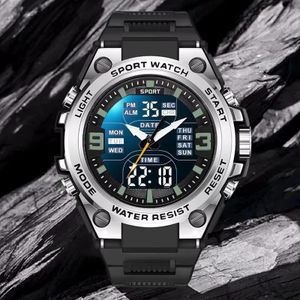 Men’s Rugged Sports Digital Watch - 50M Waterproof & LED Backlight - Silver