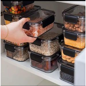 Transparent Airtight Pantry Storage Boxes Set Multigrain Sealed Acrylic Food Containers with Fresh Lock Lids Kitchen Refrigerator Organizers 1800ml 1200ml 800ml Stackable Dry Food Storage Canisters