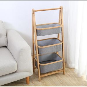 3 tier Foldable Bamboo Laundry Hamper Free-Standing 