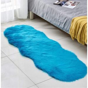 Ultra Soft Rabbit Fur Carpet 60*180cm Bedside Or Decor Mat Blue 