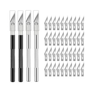 4PCS Exacto Art Knife with 40 PCS Spare Blades Profession Craft Hobby Knives for DIY Art Cutting Modeling Scrapbooking and Stencil (Black and Sliver)
