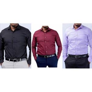 3 Pack Shirts Men's Official Shirts - Slim Fit - Black,Maroon and Purple