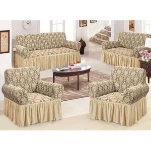 Turkish Sofa Covers 5-Seater, Jacquard Loose Covers Set Beige(3:1:1)
