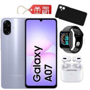 Samsung Galaxy A07, 6.7", 4GB RAM + 64GB RM (Dual SIM), 5000mAh, Light Violet + Smart Watch ,Phone Cover & Airpods,,