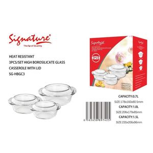Signature 3-Piece High Borosilicate Glass Casserole Set with Lids