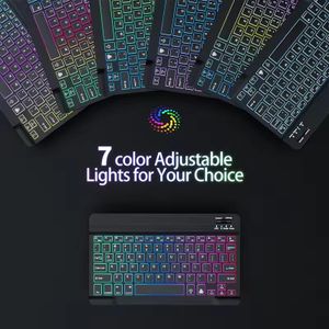Wireless Bluetooth Backlit Keyboard with RGB Seven-color, Color Gradient Illumination Mini Keyboard and Mouse Set, Suitable for Apple, Samsung and Android Tablets
