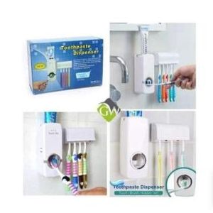 Universal Toothpaste Dispenser + Toothbrush Holder Set- White