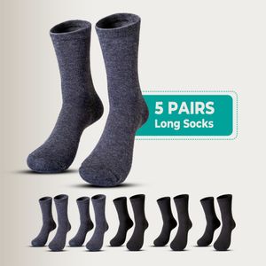Moloca  5 Pairs Unisex  Soft Cotton long Socks Cotton Comfortable Breathable Socks Casual office Everyday Wear,Black/Grey