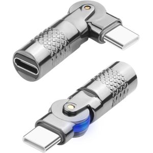 USB C 180° Angle Swivel Adapter PD60W USB Type C Male to Female Rotatable Charging Connector USB C Rotation Fast Charge Extender 20V 3A, Metal Shell LED Light, Cannot Transfer Data