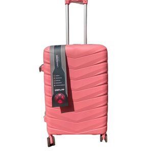 UNICROSS 23" Medium Suitcase - 100% PP Unbreakable Hard Shell Luggage, Pink. 15kg Capacity, Double Anti-Theft Zip, Telescopic Handle, Silent 360° Rubber Spinner Wheels - Travel & Business Ready