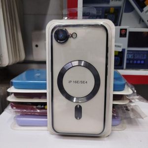 iPhone 16e Phone Case, Black Electroplated Clear Case with Magnet for Magsafe & Wireless Charging Support for Second Device