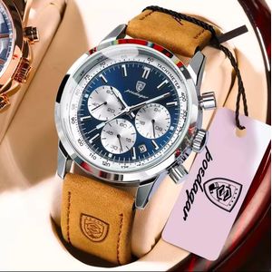 POEDAGAR Luxury Fashion Luminous Official Leather Chronograph Watch
