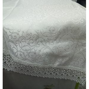 Table Cloth – Round – White Embroidered with Lace Trim – 180cm Diameter