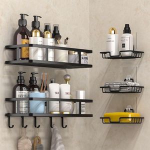 Rustproof Shower Corner Caddy with Hooks Wall Mounted Adhesive Bathroom Organizer Shelf Stainless Steel Shower Storage Rack Floating Shelves Space Saving Bathroom Organizer for Shampoo Soap Accessories