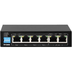 DGS-F1006P 6-Port Gigabit PoE Switch with 4 Long Reach PoE Ports & 2 Uplink Ports