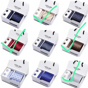 100% Silk Tie Set 5 Piece Luxury Business Formal Wedding Necktie Set Extra Long 145cm Silk Tie with Cufflinks and Scarf Premium Gentleman Suit Accessories Gift Box Packaging