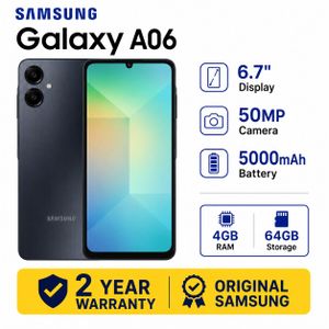 Samsung Galaxy A06 6.7 inch HD+ Display, 4GB RAM, 64GB Storage, 50MP Camera, 5000mAh Battery, Dual SIM, 2 Year Warranty - Black