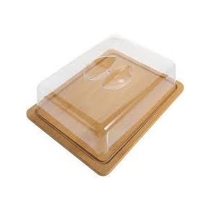 Premium Square Bamboo Food Serving Tray – 23cm Eco-Friendly Platter with Clear Acrylic Dust-Proof Lid – Modern Minimalist Cake, Snack, and Fruit Display Tray