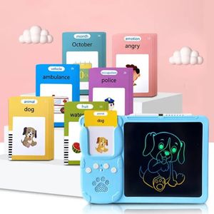 2-in-1 Talking Flash Cards with 8.5" LCD Writing Tablet - Educational Audible Electronic Learning Toy for Toddlers - Montessori Early Childhood Development Kit