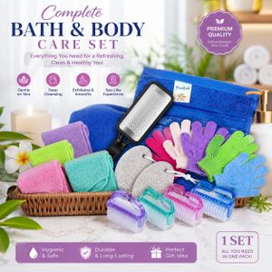 Ultra-Glow All-in-One Bath & Body Spa Set - EXFOLIATING CLOTH + EXFOLIATING SHOWER GLOVES + FACE TOWEL +Pedicure Set Foot Scrapper + Pumice Stone Dead Skin Callus Remover +  Nail Brush _pedicure Manicure Brush