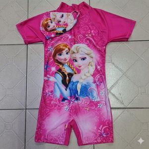 Disney Frozen Elsa & Anna Girls' One-Piece Shorty Swimsuit with Matching Swim Cap Set- Suitable for Kids Age 2-3yrs