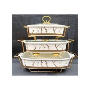 3 Pcs Stylish Serving/Chaffing Dishes With Burner And Lids White/ Black