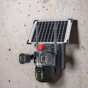 Alarm Warning Light 4G PTZ Triple Lens with Human Movement Detection Solar Powered Camera