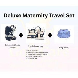 Newborn Travel Bundle – Includes Ergonomic Baby Carrier, 5-in-1 Multi-Function Diaper Bag Set, and Portable Folding Baby Nest
