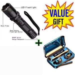 Electric 3 in 1 Rechargable Shock & Laser Pointer Powerful Torch + FREE Bluetooth Earbuds