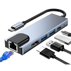 ZERO 5-in-1 Type-C to HDTV Adapter with LAN Port, Multiple USB Ports, and 4K Support - Compatible with Laptops with Type-C Port