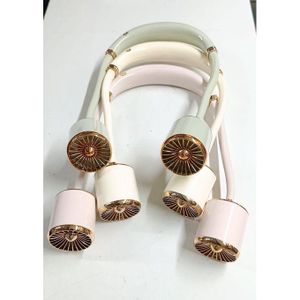 Gold Hanging Neck Small Fan USB Charging Three-speed Adjustable Summer Portable silent Outdoor Electric Neck Fan, Home, Office, Indoor, Outdoor, Small leafless Neck Fan