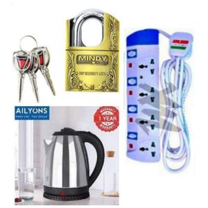 Mindy  Heavy-Duty Padlock for Gates, Sheds & Containers, Size '40 + Electric Kettle+ 4 Way Power Extension Cable 