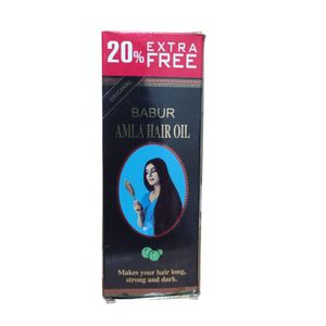 Amla Babur Hair Oil. Makes hair long, Strong, Dark, Nourishes, Leaves sweet scent on hair, Regrows hair, Makes hair smooth, Soft, silky, shinny and beautiful flake & dandruff Free. 