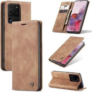 Caseme Brown Soft Leather Wallet Flip Cover Case For Samsung Galaxy S20 Ultra 5G