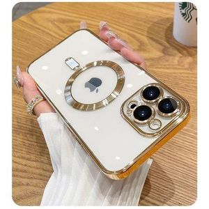 Magsafe2 Magsafe Plating Magnetic Case For Silicone Clear Wireless Charger Cover Cases 14 13 12 11 Pro Xs Ma Xr 7 8 Plus-Gold_For iPhone 14 ProMax