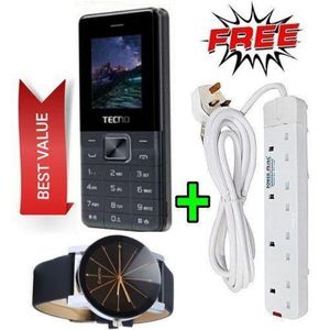 Inextention Tecno DURABLE T301 DUAL SIM BUTTON PHONE (KABAMBE/MULIKA MWIZI) + FREE 4-WAY POWER EXTENSION & WATCH – SAFE, LONG LASTING & EASY TO USE