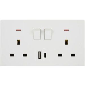 MODI White Twin Switch Socket with USB + Type C