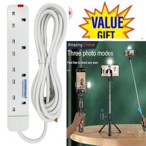 Inextention Power King COMMERCIAL & HOME BEST 4-WAY POWER EXTENSION WITH LONG CABLE +  TRIPOD stand for Phones
