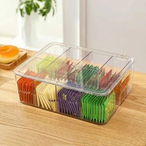 Acrylic Tea Bag Organizer with Cover & Compartment Divider Storage Box