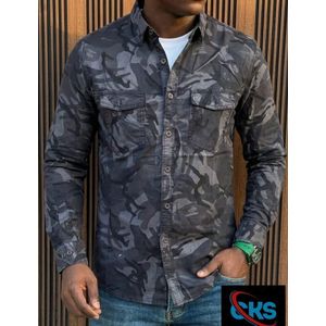 Men's Woodland Dark Camouflage Long Sleeve Button-Up Shirt,