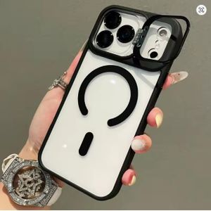 Apple IPHONE 17 Pro Max Cover with Ultra Invisible Metal Holder/ Support Transparent Magnetic Mobile Phone Case with Three Camera Lens for Protection Comfortable Grip Phone Case/ Cover
