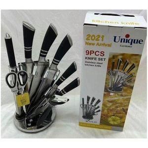 UNIQUE Classy 9PCS Stainless Steel Kitchen Knife Set With Stand
