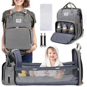 Foldable Diaper Bag with Changing Station, Insulated Pocket and Large Capacity, Multifunctional Double Shoulder Strap Mommy Bag