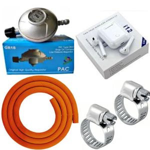 Pac Advance standard High Pressure 6kg Gas Regulator Plus FREE Gas Delivery Hose Pipe 2M & Safety Clips For 2 Meko Tabletop Cooker burner + Free Earbuds i12TWS 