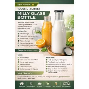 1 litres multipurpose airtight glass bottle.