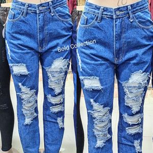 Womens Ripped Jeans Frayed Hole High Waist Butt Lifting Denim