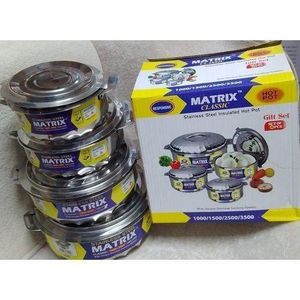 Matrix  4 pcs Hotpots Stainless steel Serving Dish Casserole Sereware Set Hot Pot Serveware Set Serve Hot or Cold Food (1000/1500/2500/3500ML
