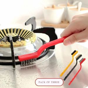 3pcs Gas Stove & Burner Cleaning Wire Brush Set Nylon, Brass & Stainless Steel Bristles Heavy-Duty Kitchen Gap, Grout & Rust Cleaner Tool